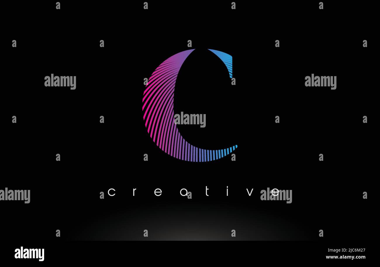 C Logo Design With Multiple Lines. Artistic Elegant Purple Blue Lines ...
