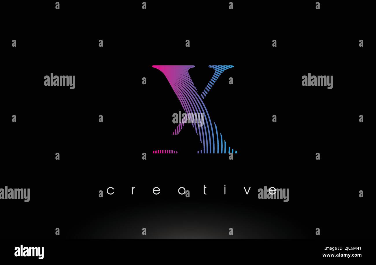 X Logo Design With Multiple Lines. Artistic Elegant Purple Blue Lines ...
