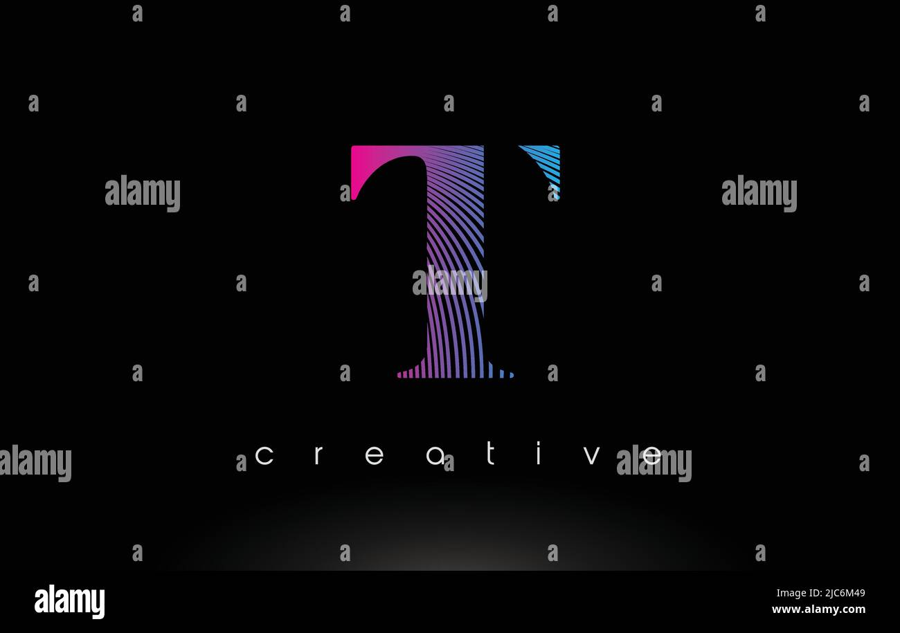 T Logo Design With Multiple Lines. Artistic Elegant Purple Blue Lines ...