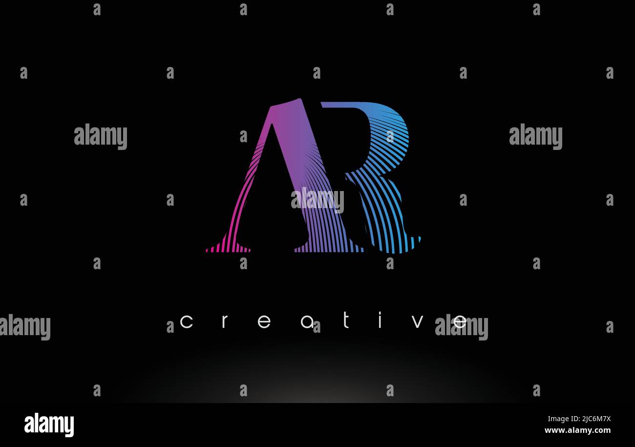 AR Logo Design With Multiple Lines. Artistic Elegant Purple Blue Lines Icon Vector Illustration. Stock Vector