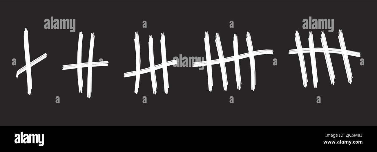 Tally mark count Prison wall sticks lines counter Vector illustration hash marks icons jail