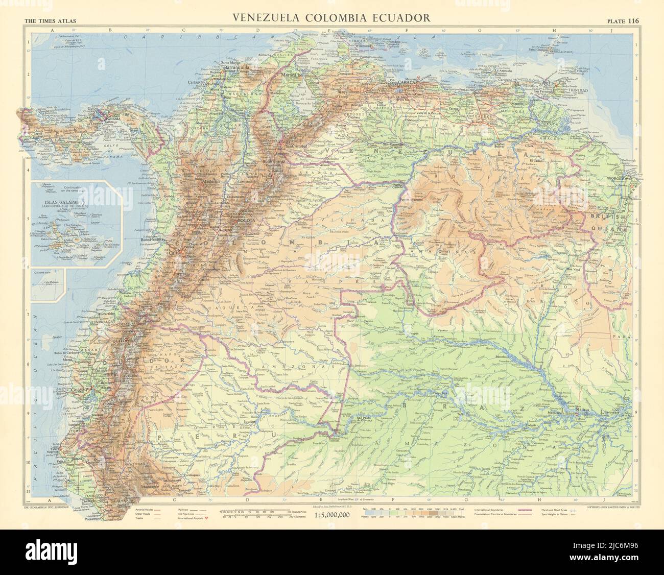 Venezuela Colombia Ecuador Amazonia. Northern Andean States. TIMES 1957 map Stock Photo
