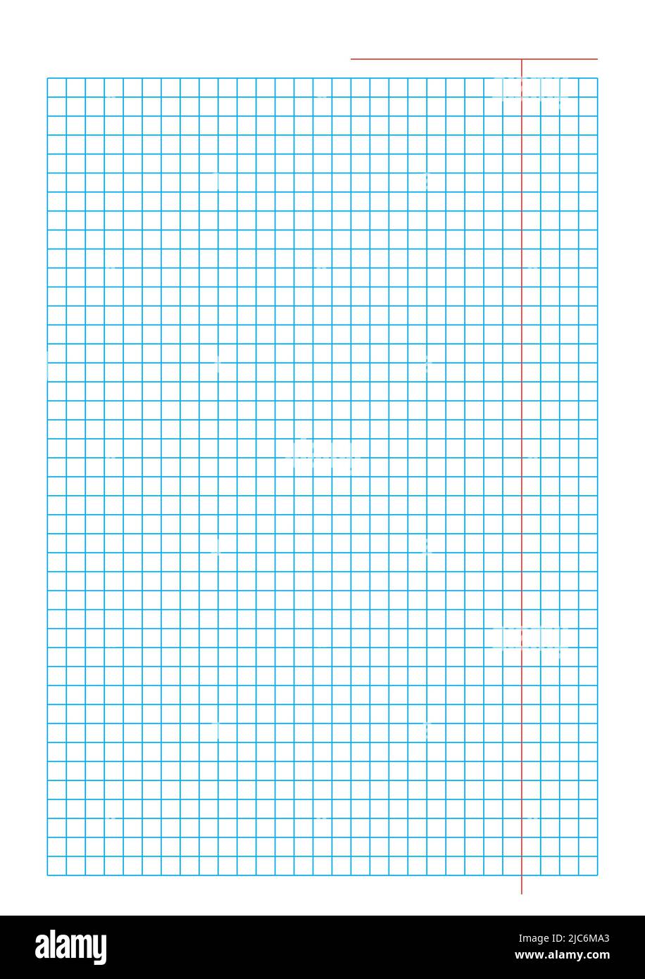 Blank notebook sheet with margins Sheet with blue squares on white background Perfect for planner, notebook, school, print A5 Checkered pattern Papers Stock Vector