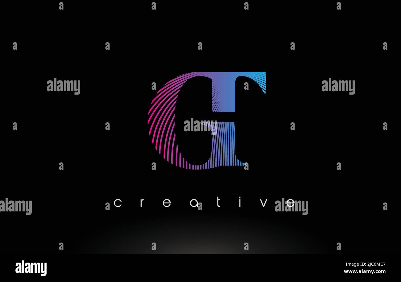 GT Logo Design With Multiple Lines. Artistic Elegant Purple Blue Lines ...
