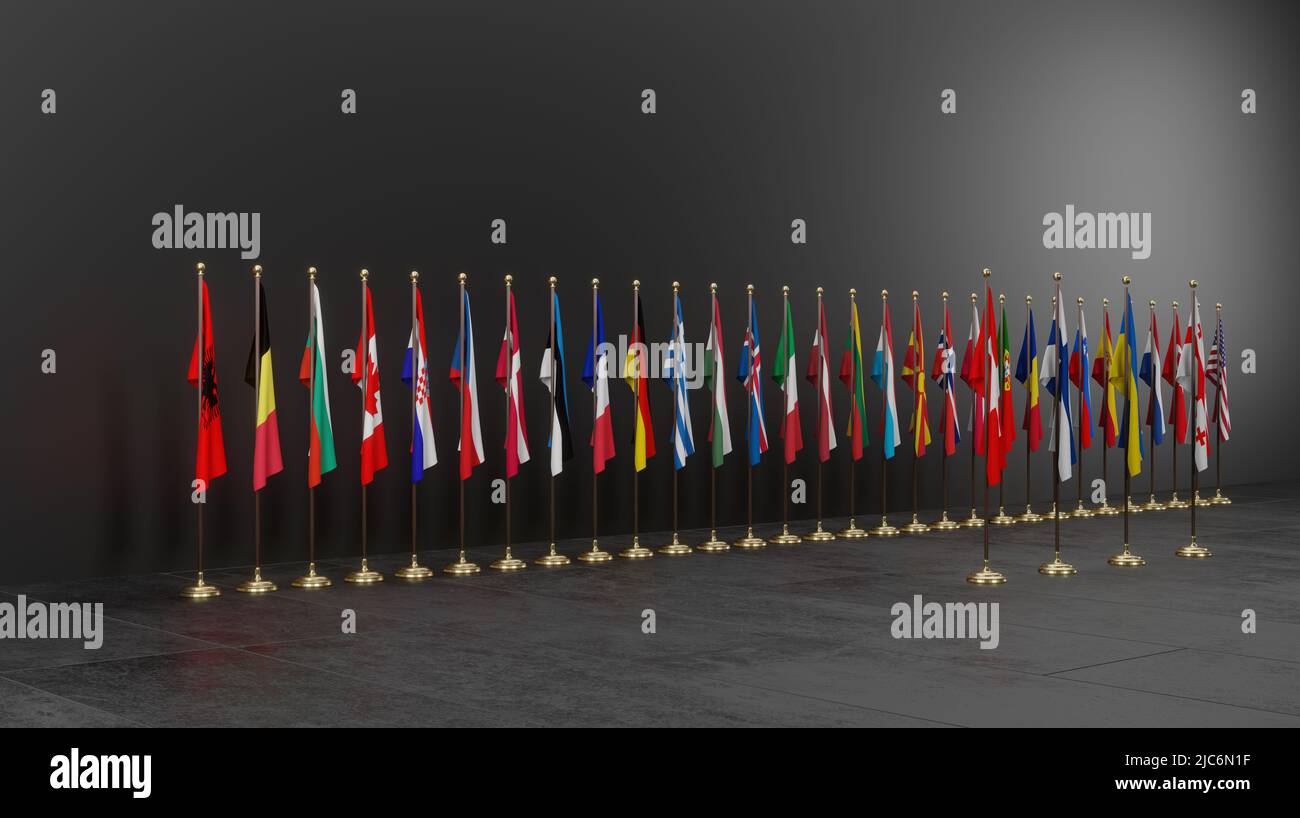 NATO Member countries flags, Flags of NATO members, NATO summit, with