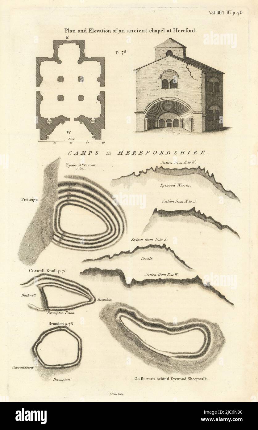 Herefordshire Iron Age/Roman camps Brandon Coxwell Knoll Eyewood Warren 1806 map Stock Photo