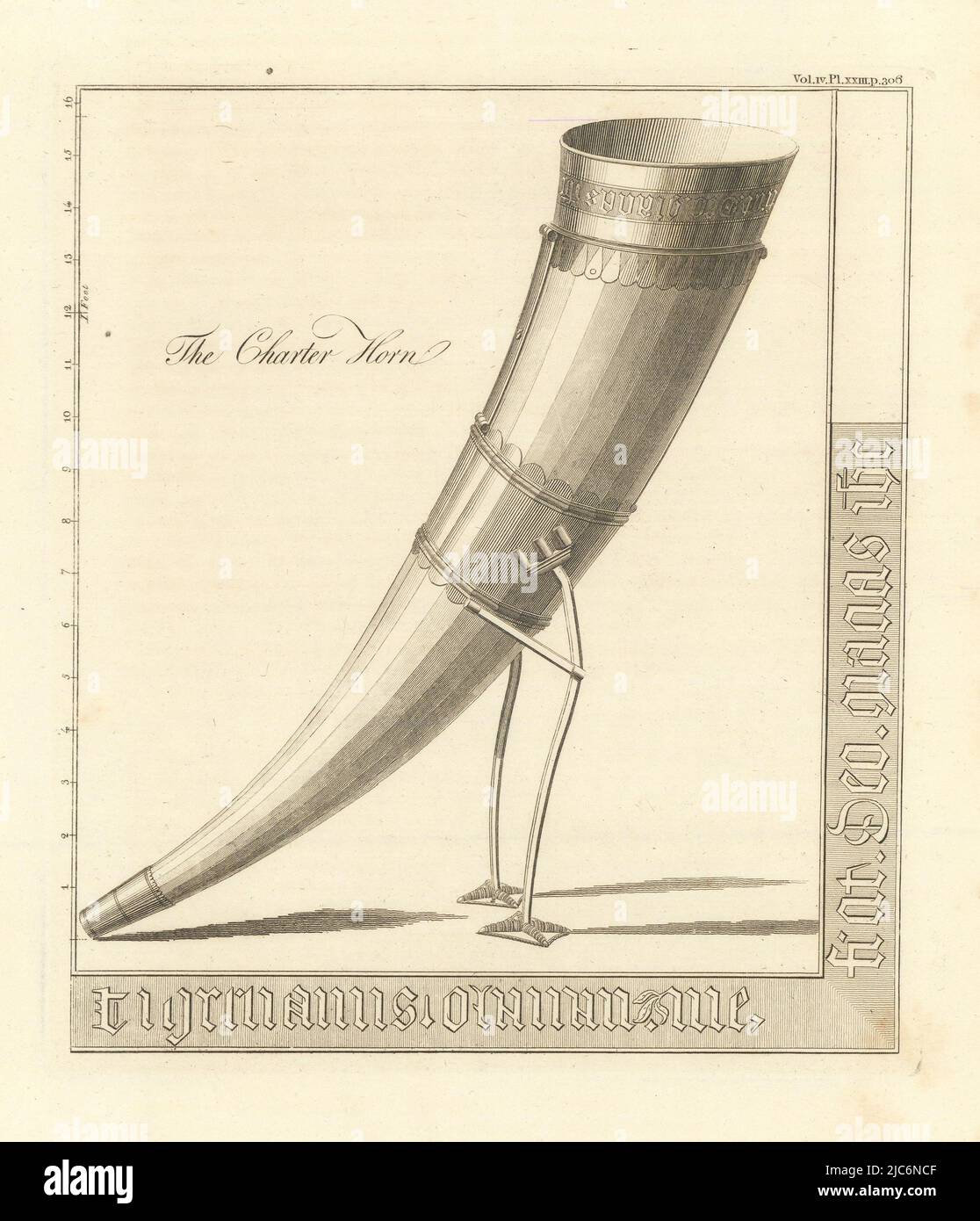 The Kavanagh Charter Horn. Ceremonial drinking horn 1806 old antique print Stock Photo
