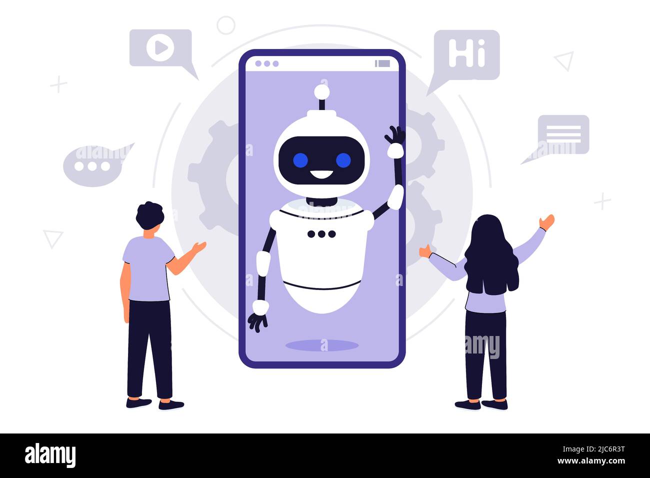 Chatbot AI robot assistant for user correspondence Simulated question or  answer service Artificial software discussion Dialog help service Flat tiny  v Stock Vector Image & Art - Alamy