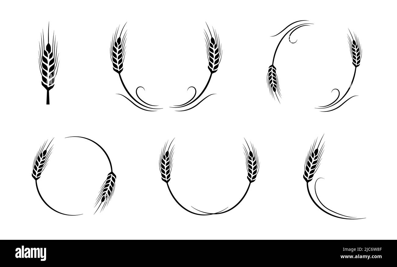Grain ornament symbol collection wheat ear decoration icon vector illustration set Stock Vector