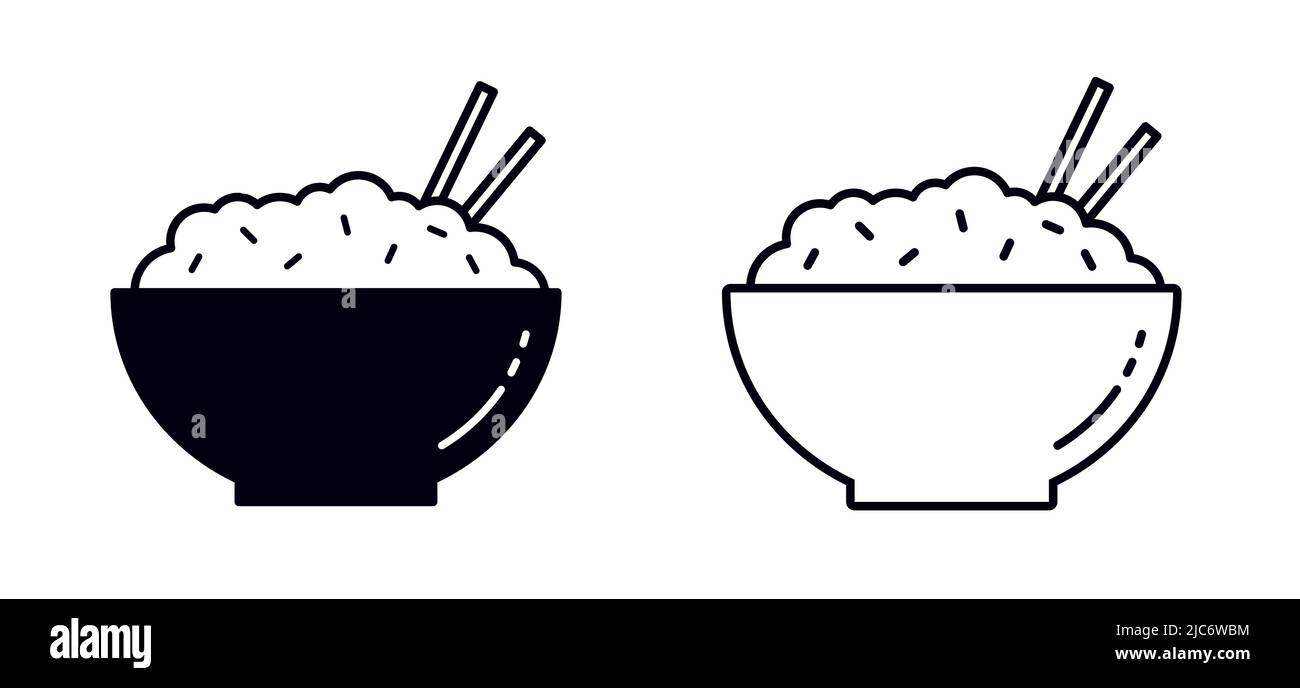 Full rice bowl with chopsticks food restaurant symbol vector illustration icon Stock Vector