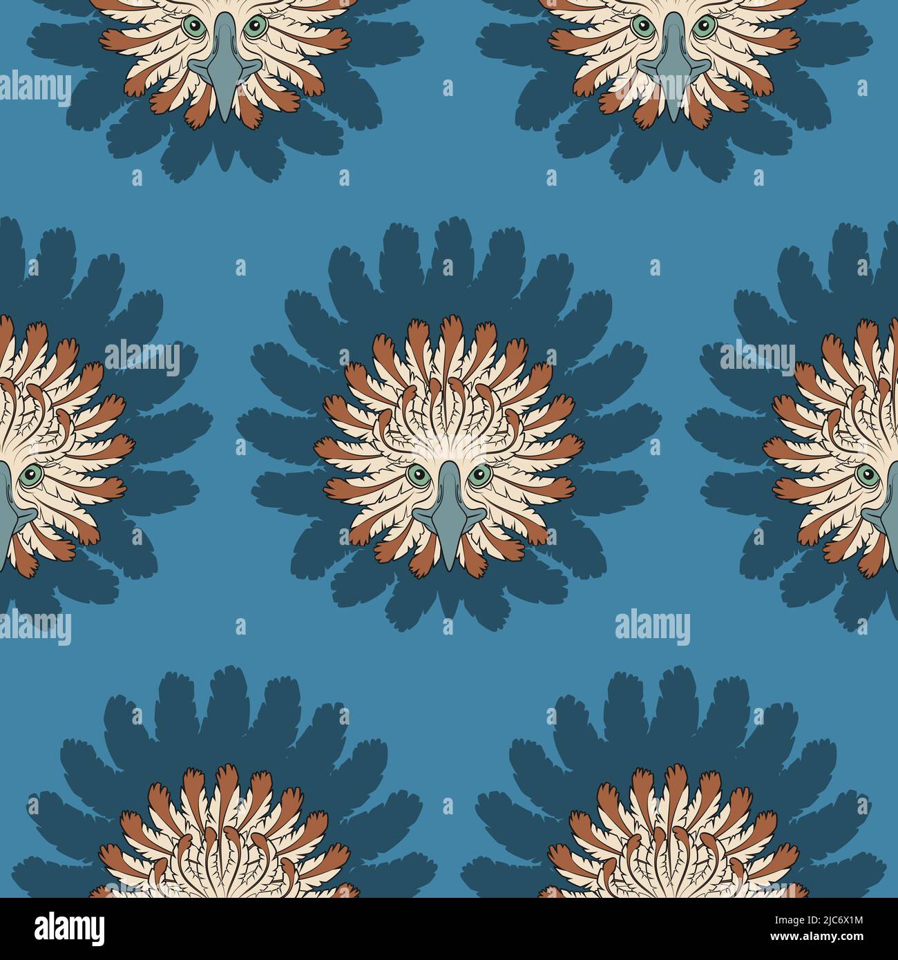 Seamless pattern with eagle head and feathers. Abstract color vector background. Stock Vector