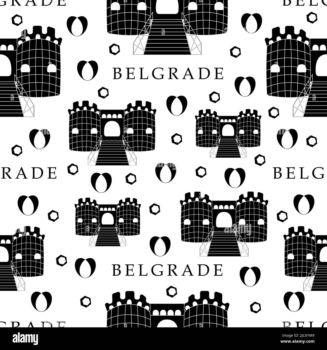 Belgrade, black and white seamless pattern Stock Vector