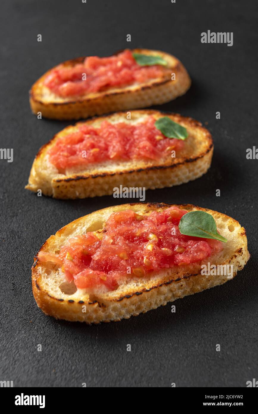 Classic tomato toast grated and garlic. Spanish Cuisine Stock Photo Alamy