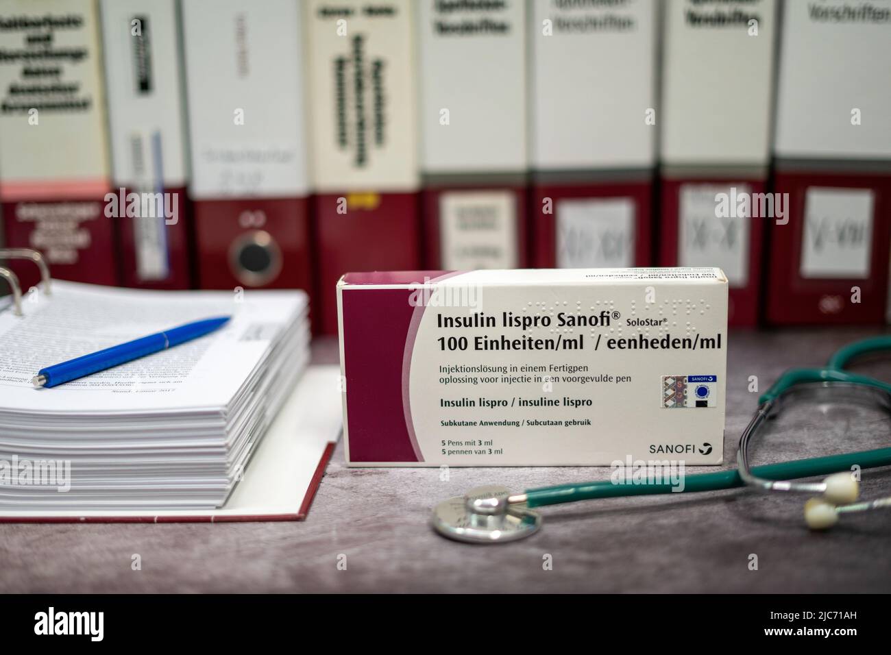 Insulin lispro injection containing Insulin lispro for treatment of  type 1 diabetes. Stock Photo