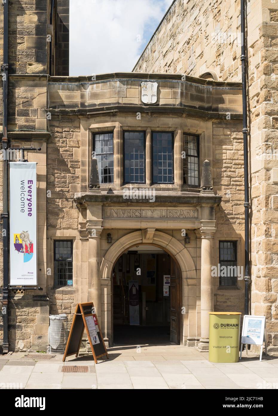 The entrance to the John Cosin Durham University Library, Palace Green, Durham City, England, UK Stock Photo