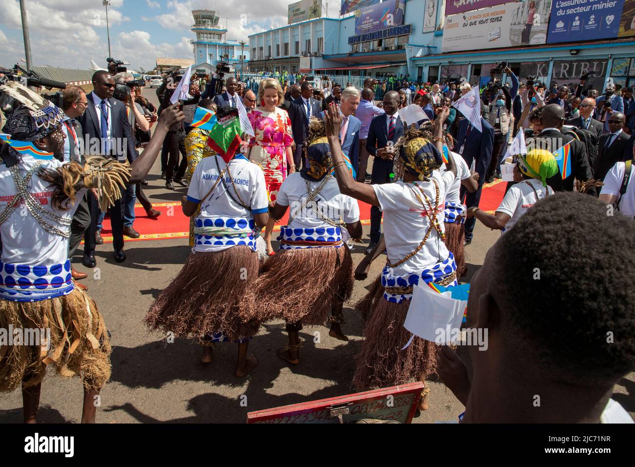 DR Congo. 10th June, 2022. Queen Mathilde of Belgium and King Philippe