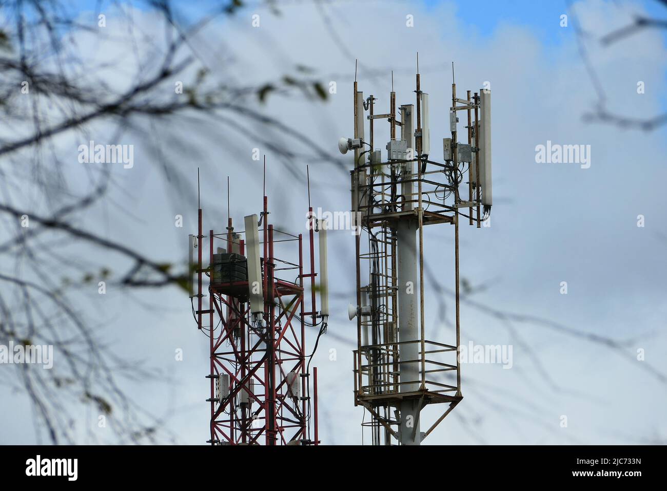 Mobile communication tower, 4G cellular tower Stock Photo