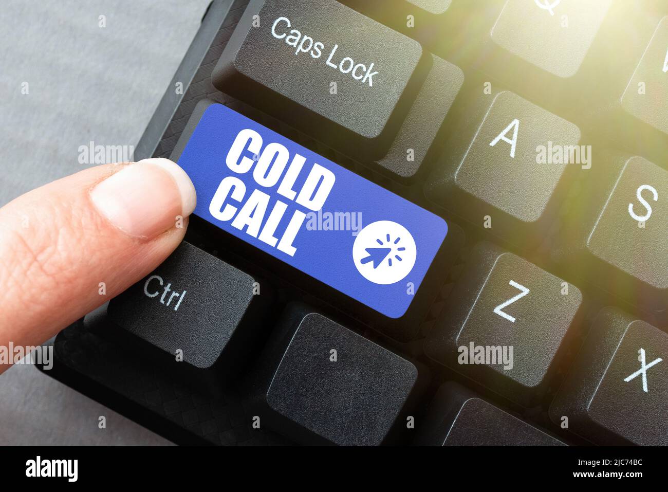 Conceptual display Cold Call. Conceptual photo Unsolicited call made by someone trying to sell goods or services Businessman in suit holding tablet Stock Photo