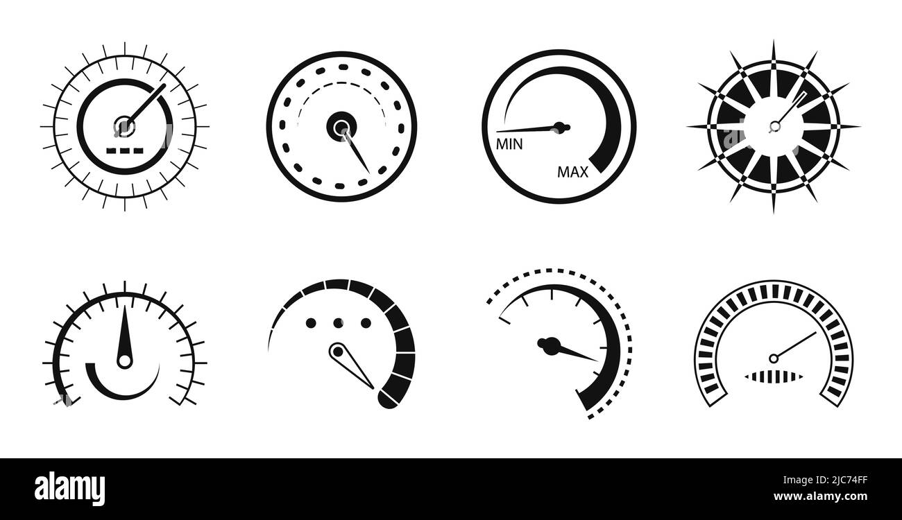 Speedometer icon vector set. Scale meter in outline style. tachometer icon. Speed indicator symbol