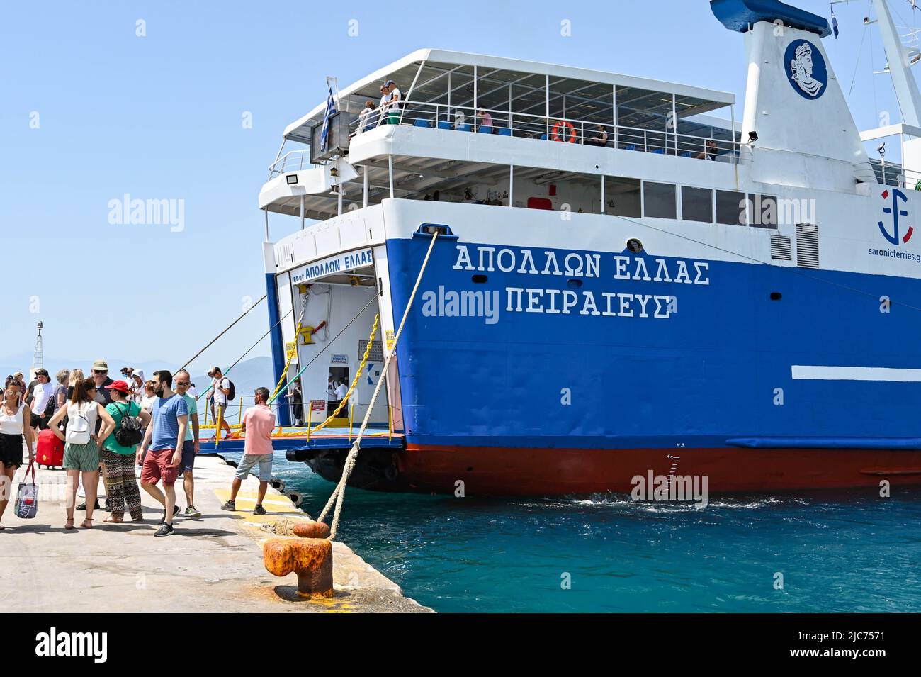 Aegina, Greece, - May 2022: People getting off a ferry after arriving on  the island of Aegina from Athens Stock Photo - Alamy