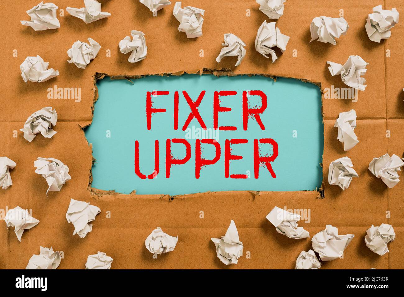 Text caption presenting Fixer Upper. Business concept house in need of ...