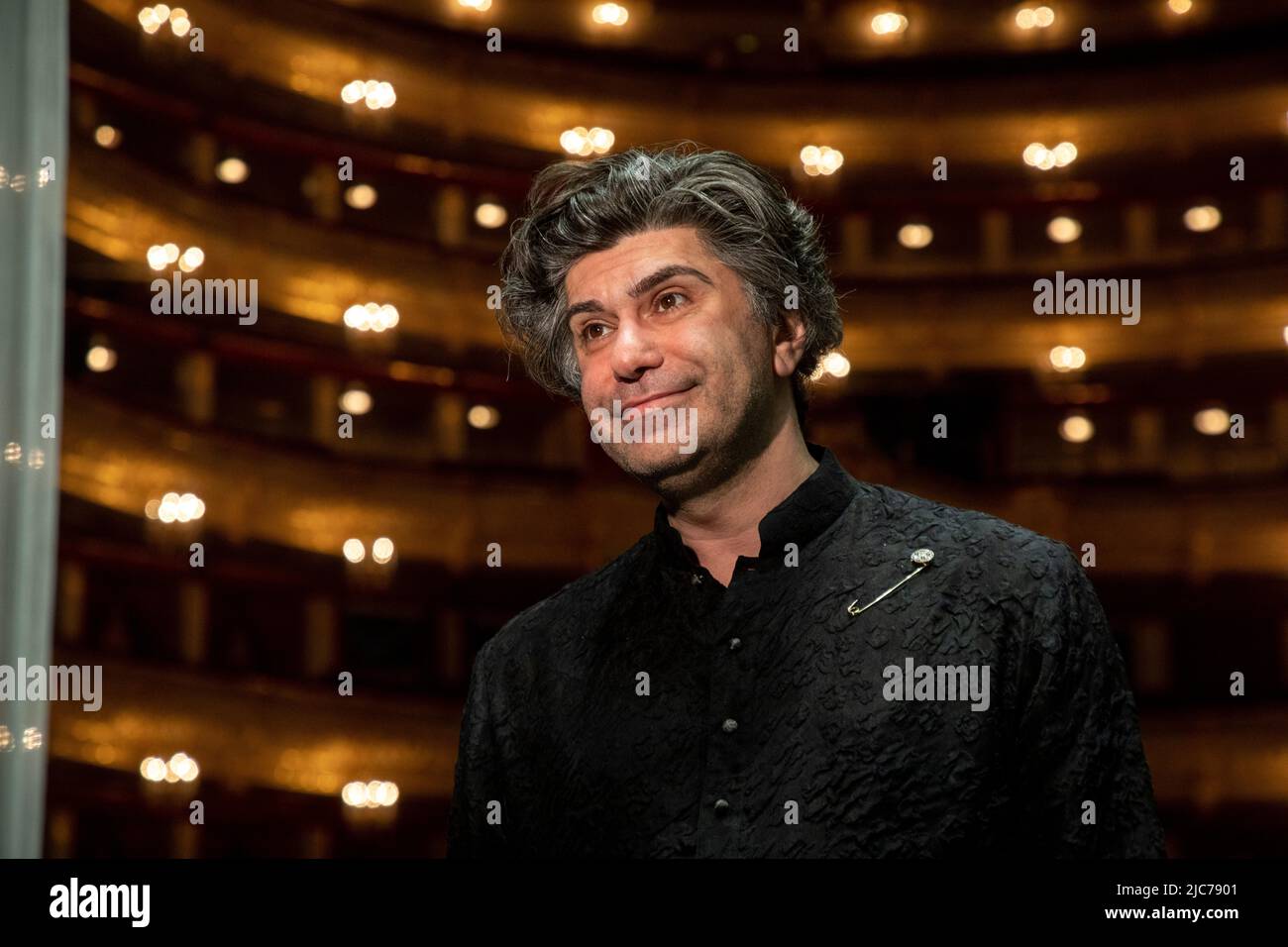 Moscow, Russia. 10th of June, 2022 Nikolai Tsiskaridze, acting rector of the Vaganova Ballet Academy, speaks to media prior to the final tour of XIV International Ballet Competition on the Bolshoi theatre historical stage in Moscow, Russia Stock Photo