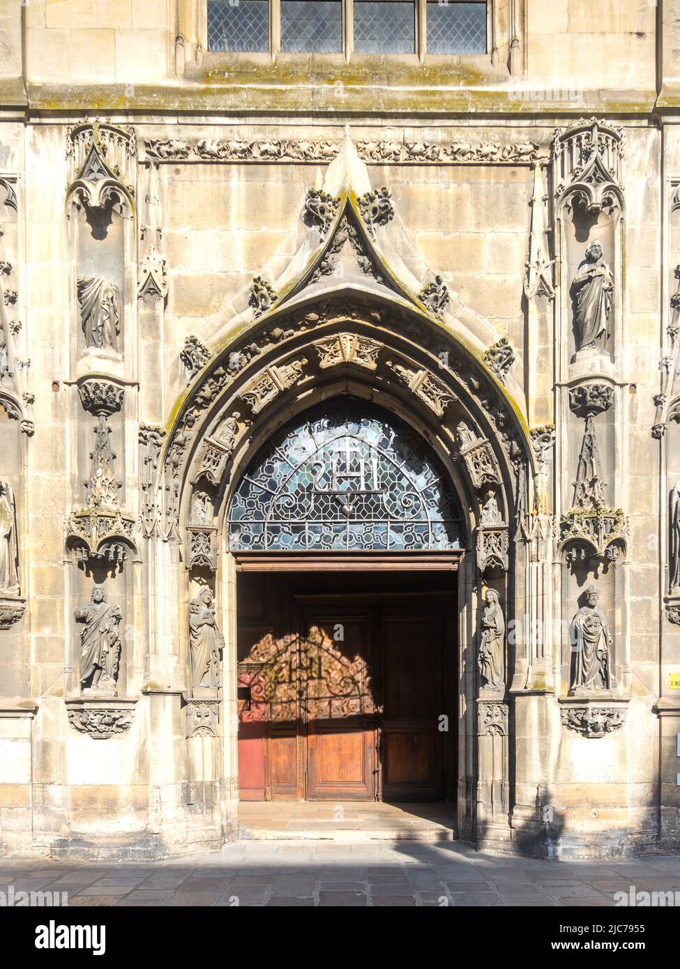 Flamboyant Gothic style west portal 15/16C of Église Saint-Nicolas-des-Champs, Paris 3, France. Stock Photo
