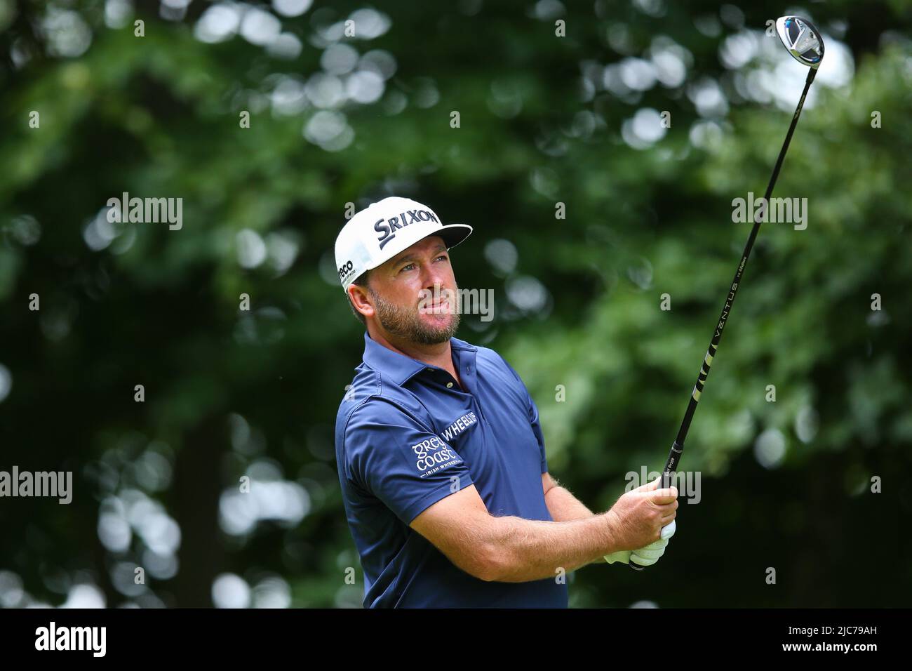 ST ALBANS, ENGLAND - JUNE 09: Graeme McDowell of Northern Ireland tees off on the 4th hole during day one of the LIV Golf Invitational at The Centurion Club on June 9, 2022 in St Albans, England. (MB Media) Stock Photo