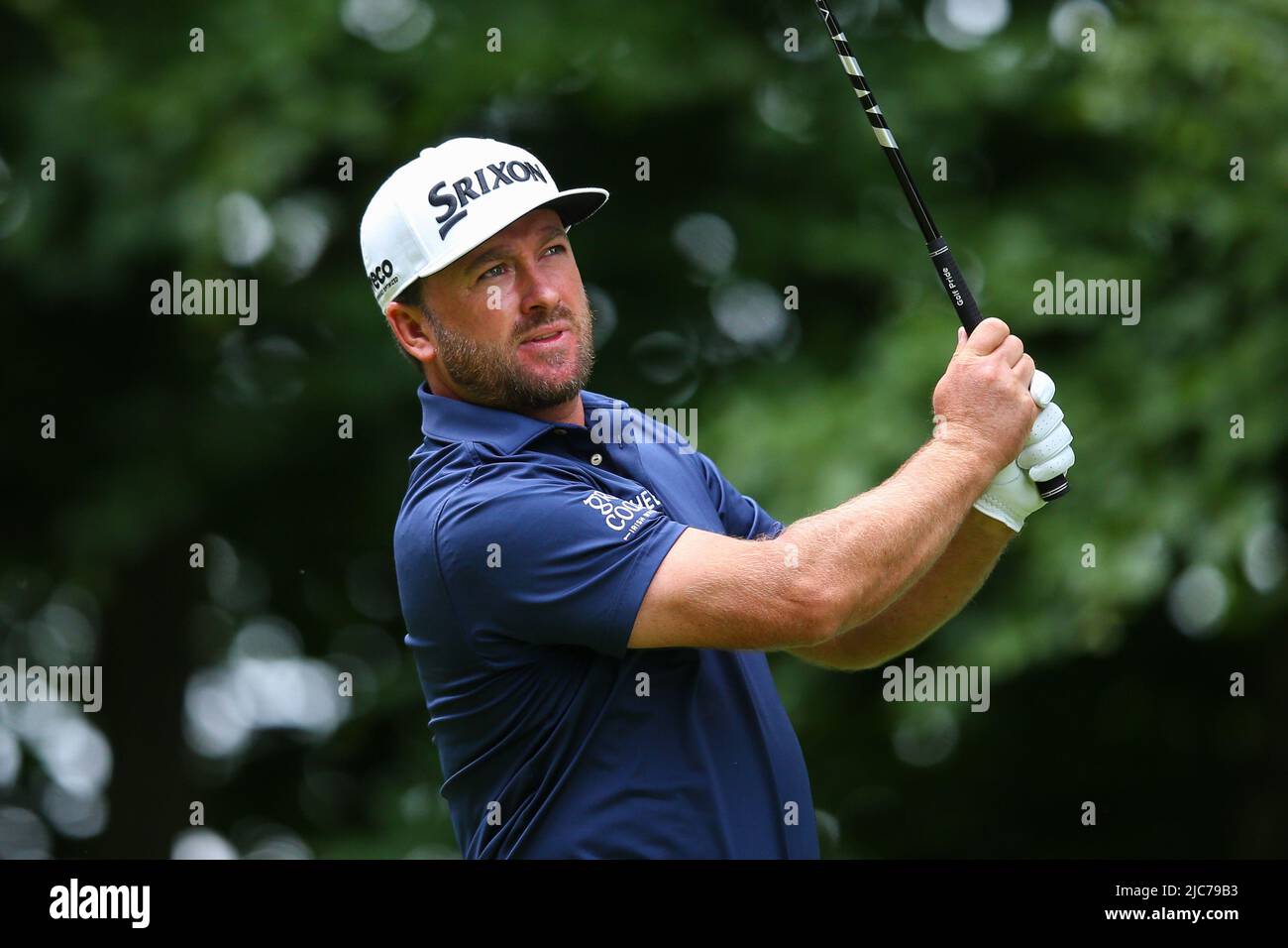ST ALBANS, ENGLAND - JUNE 09: Graeme McDowell of Northern Ireland tees off on the 4th hole during day one of the LIV Golf Invitational at The Centurion Club on June 9, 2022 in St Albans, England. (MB Media) Stock Photo