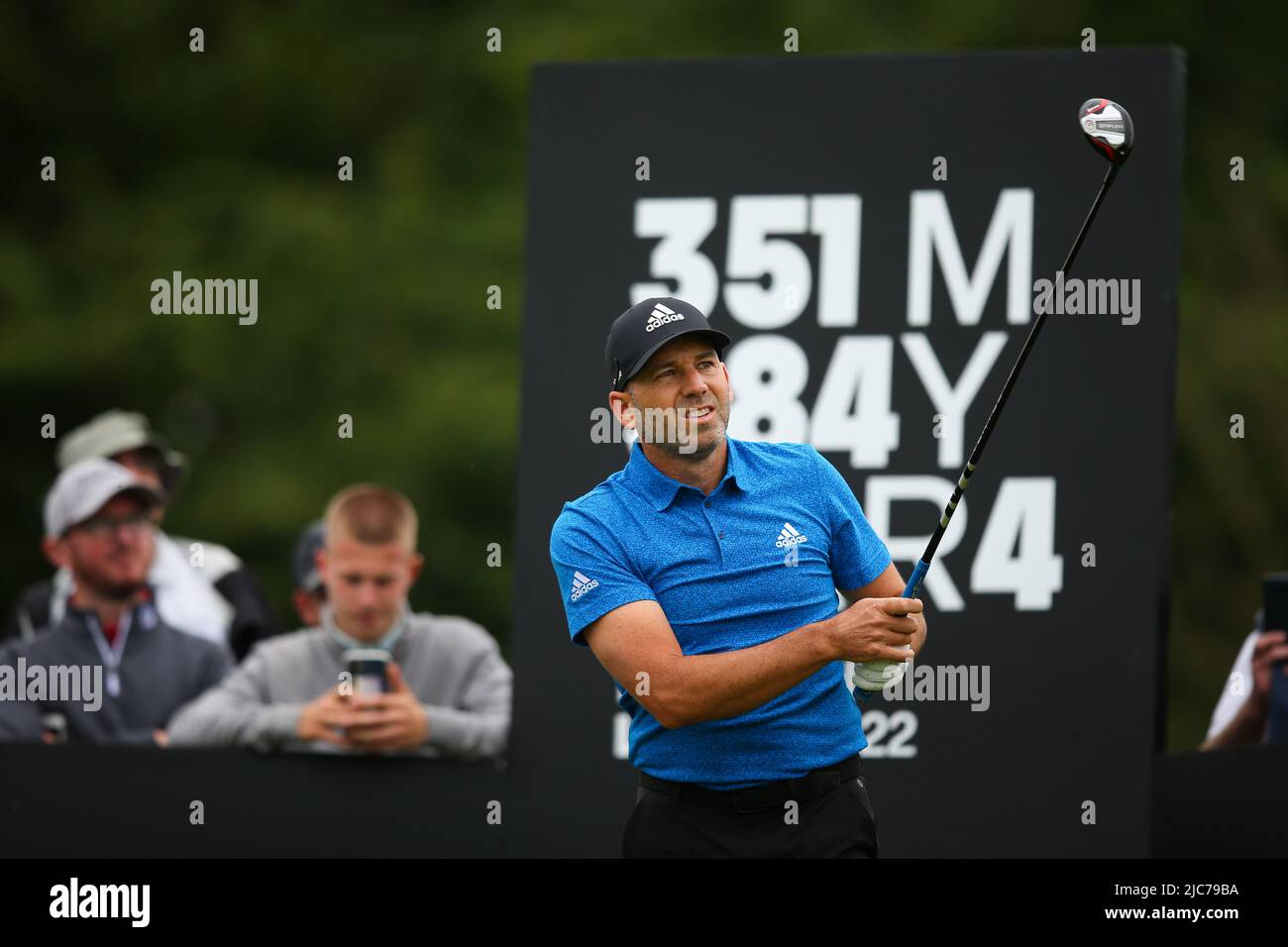 ST ALBANS, ENGLAND - JUNE 09: Sergio Garcia of Spain tees off on the 10th hole during day one of the LIV Golf Invitational at The Centurion Club on June 9, 2022 in St Albans, England. (MB Media) Stock Photo