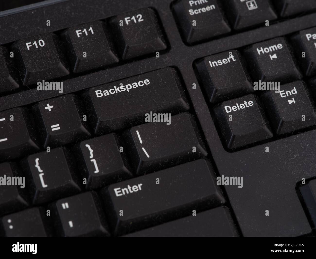 A black dusty computer keyboard. Close up. Stock Photo