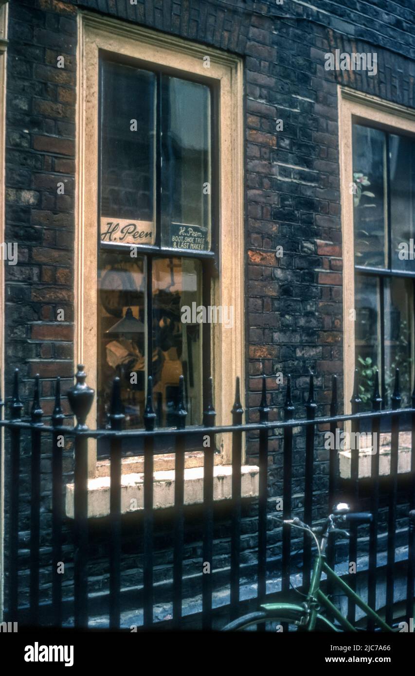 1976 archive image of the premises of  H Peen boot, shoe tree & last maker in Meard Street in Soho, London. Stock Photo