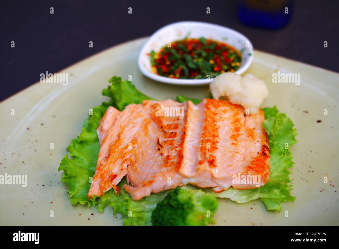 Grilled salmon with teriyaki sauce Stock Photo