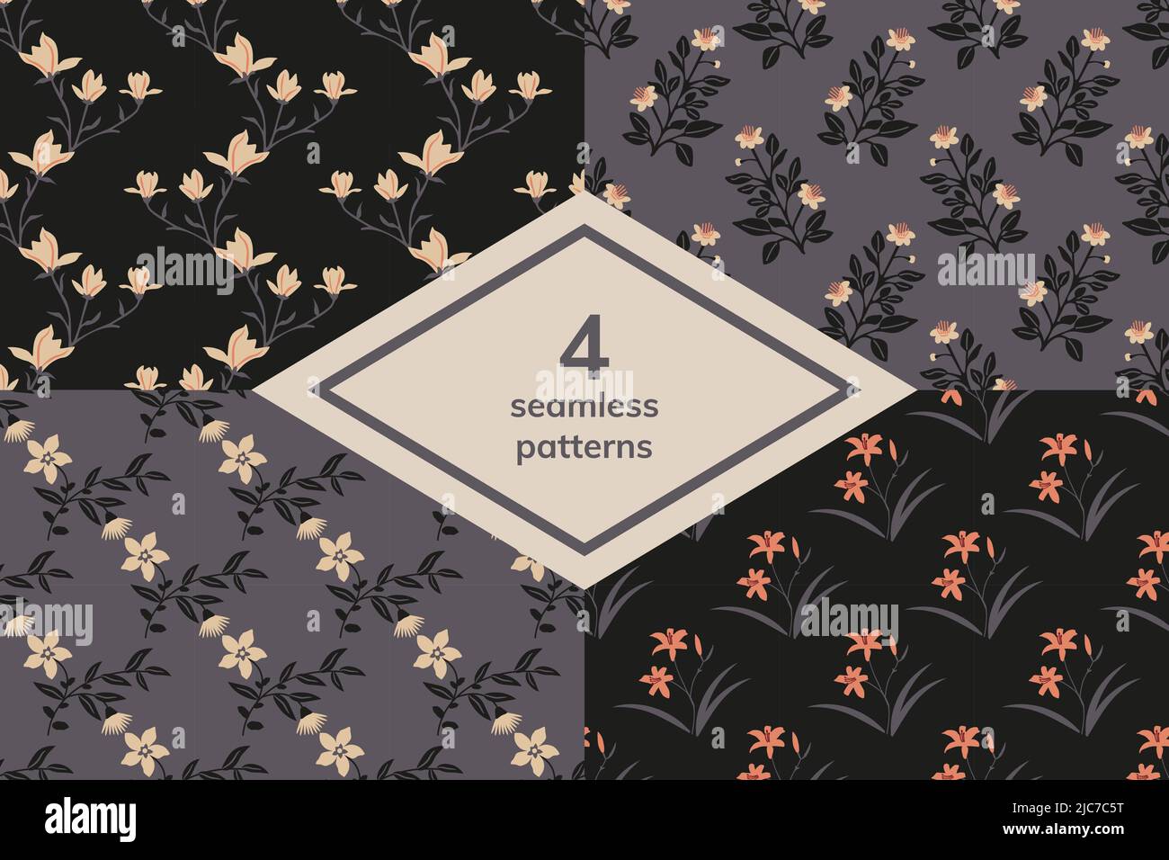 Seamless vector decorative floral patterns Stock Vector