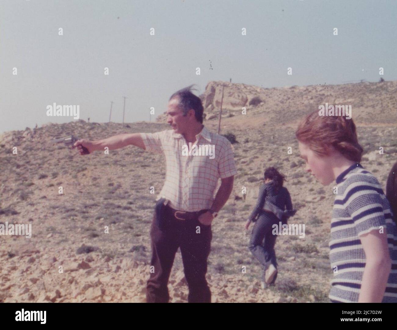 King Hussein Of Jordan Shooting In The Desert, 1974 Stock Photo