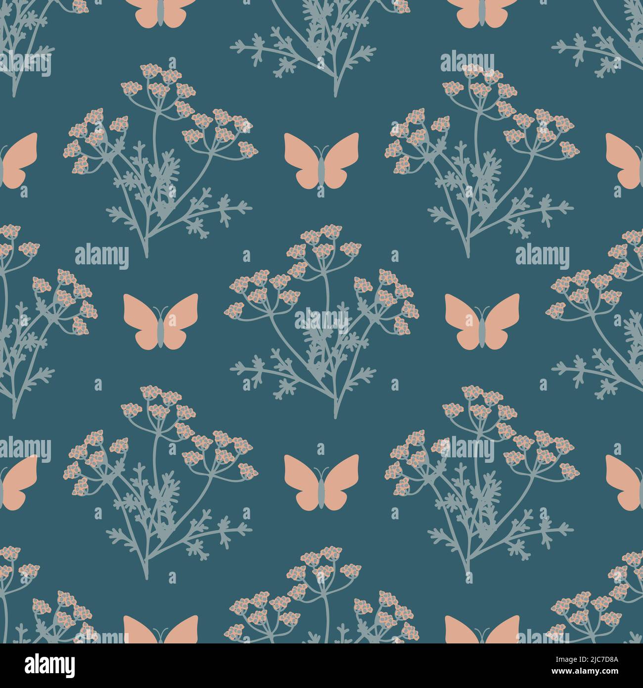 Seamless pink flowers and butterflies pattern Stock Vector Image & Art ...