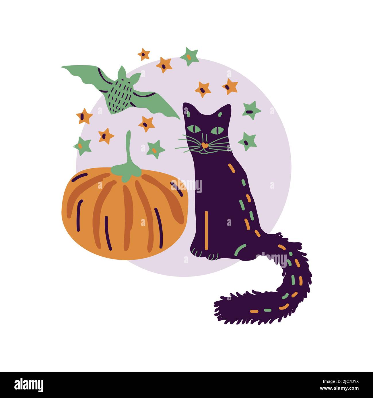 Halloween vector illustration with pumpkin and cat Stock Vector Image ...