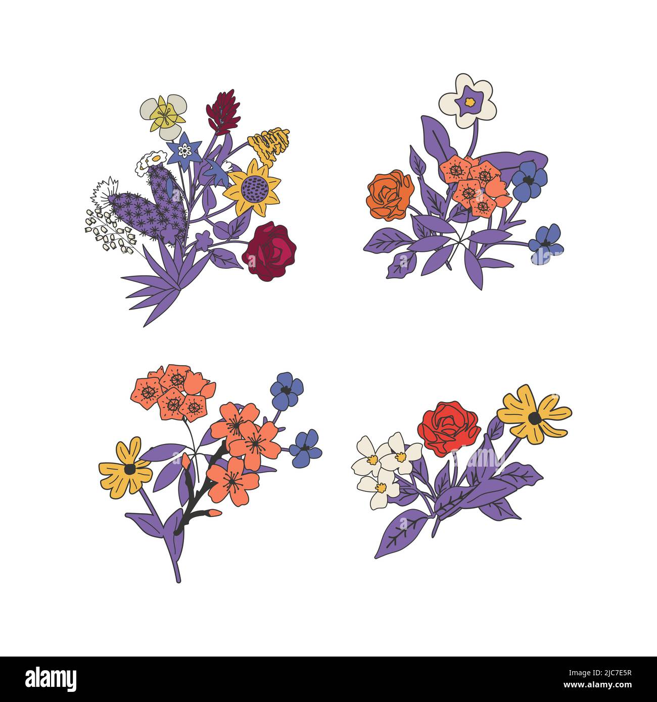 Isolated floral decorative simple bunches Stock Vector Image & Art - Alamy