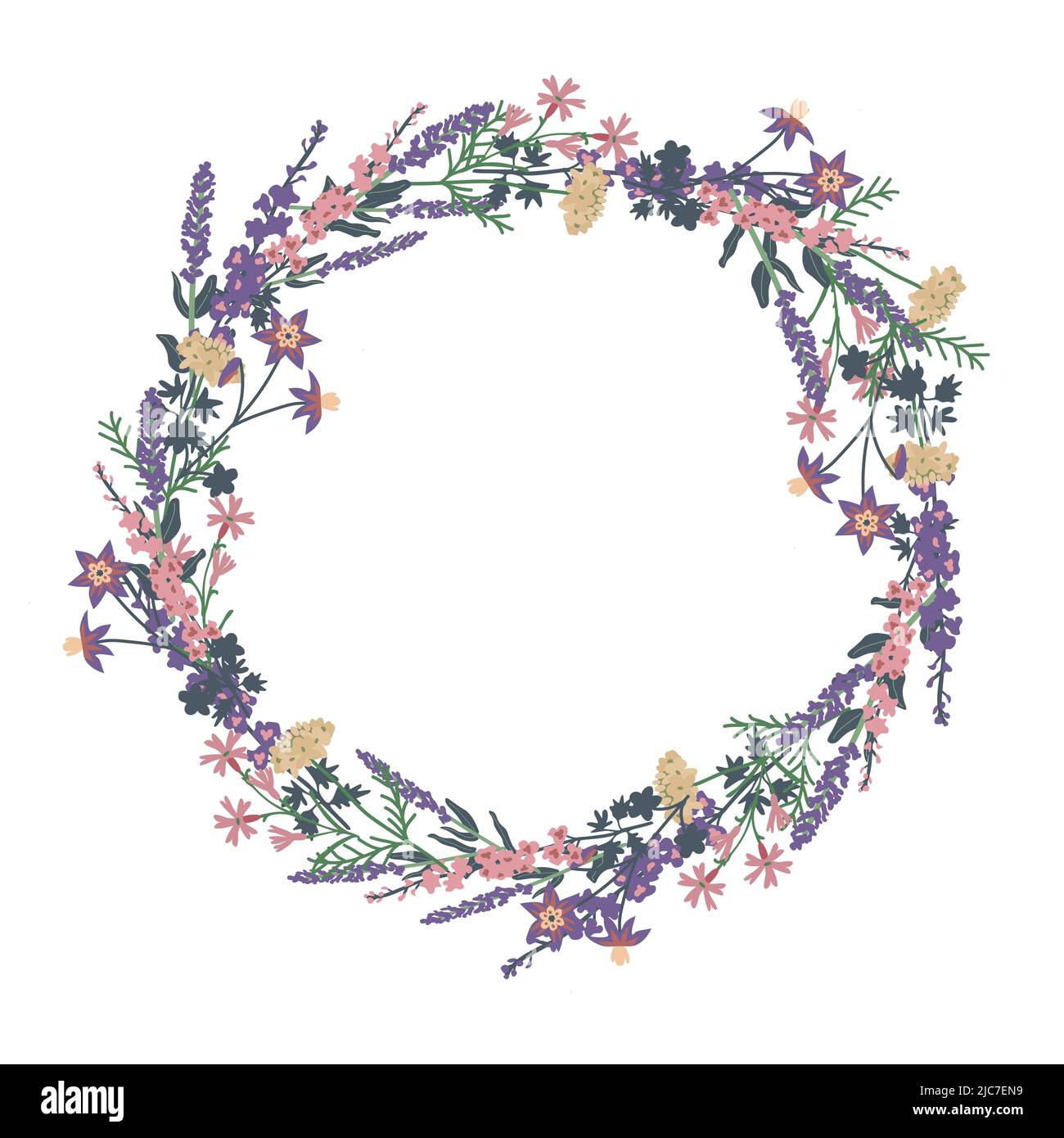 Decorative vector wreath with different flowers Stock Vector