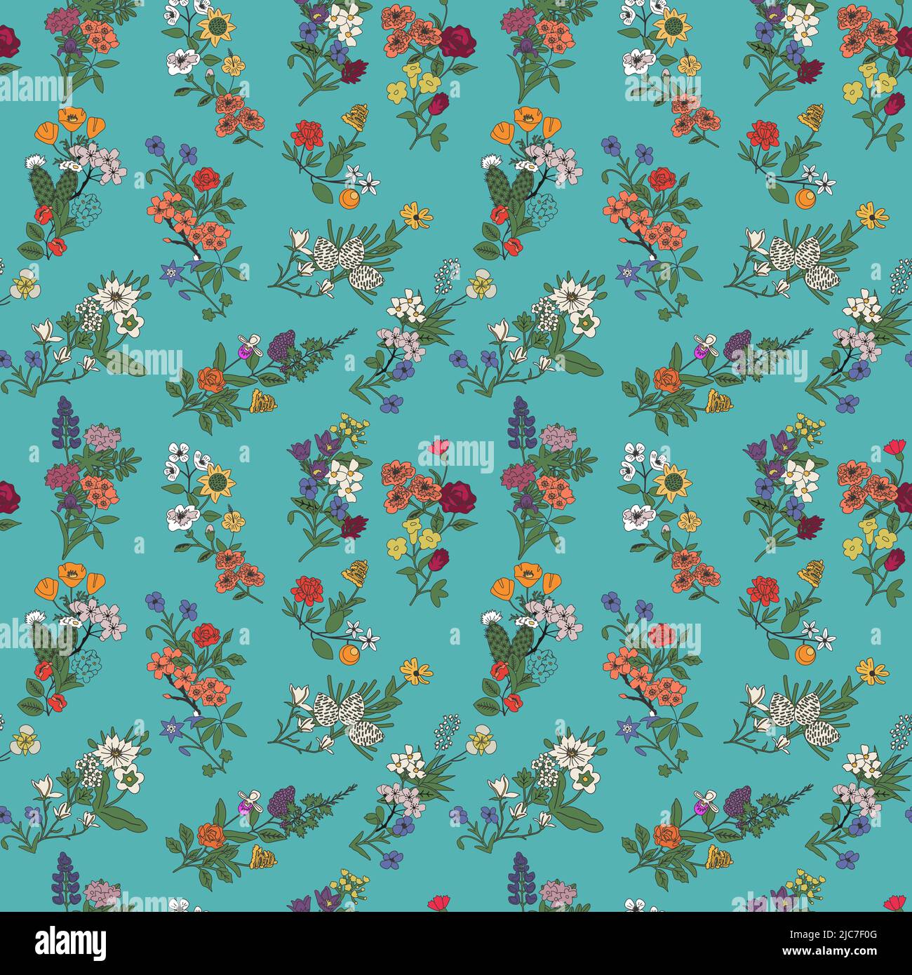 USA state flowers seamless decorative pattern Stock Vector