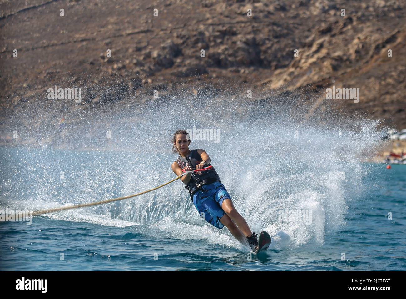 Performing Water Mono Ski Slalom at Elia Beach in Mykonos Stock Photo Alamy
