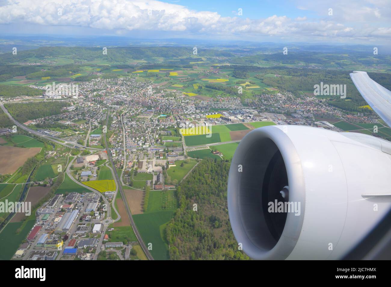 The village of Buelach seen from the air (Canton Zurich ZH), Switzerland CH Stock Photo