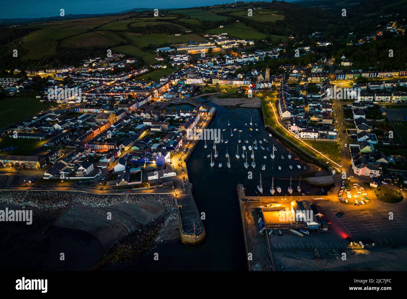 Aberaeron West Wales UK at the blue hour from a DJI mini 3 pro drone june 2022 Stock Photo