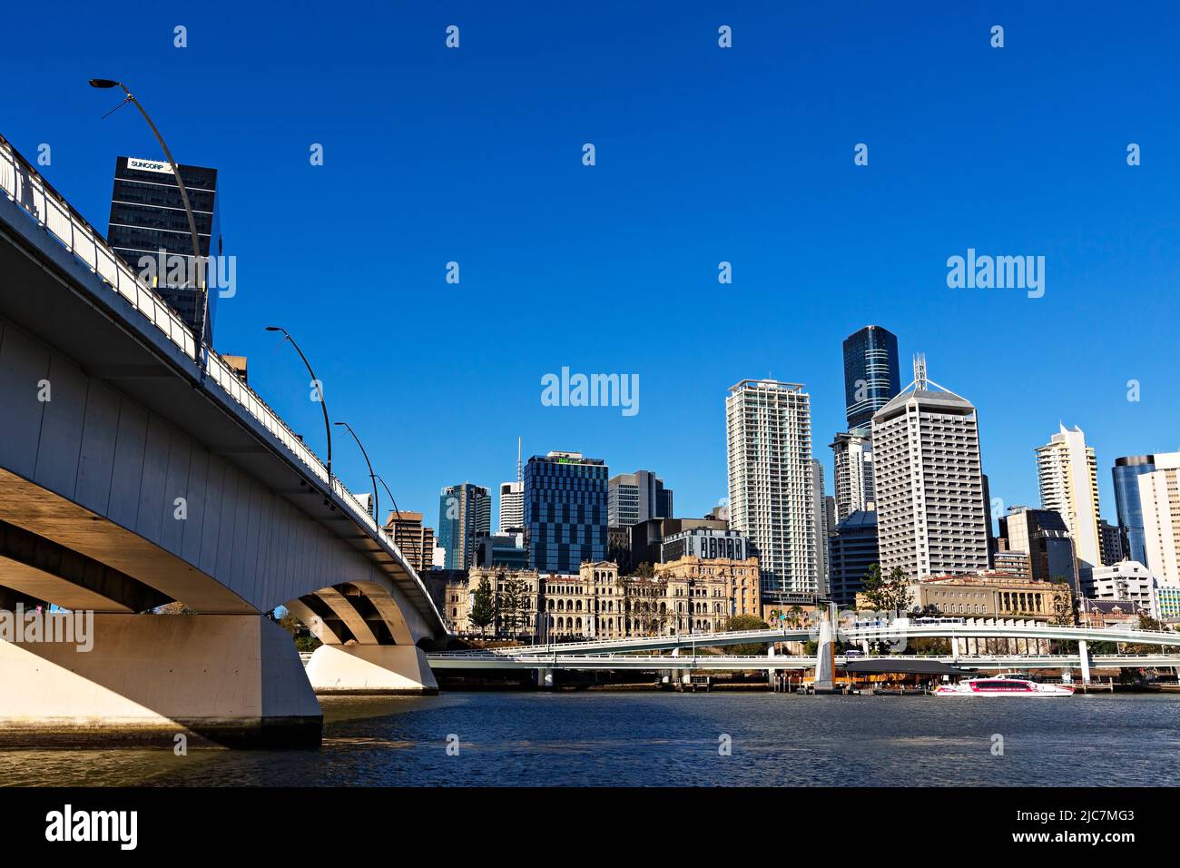 Brisbane Australia /  The Victoria Bridge and the Brisbane Skyline Stock Photo