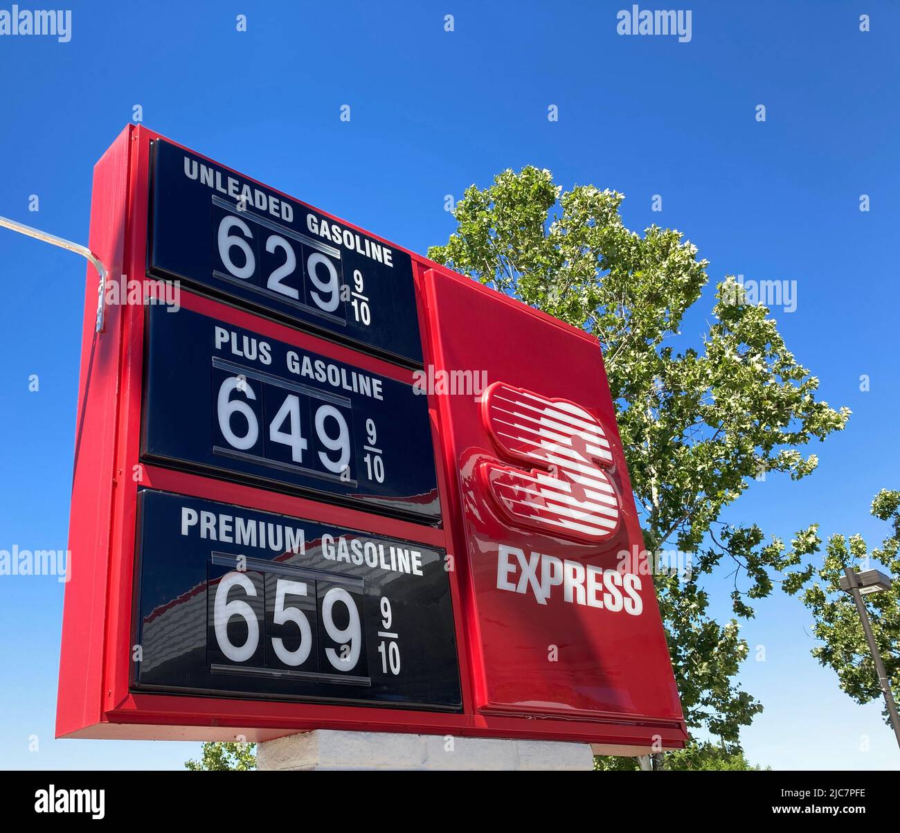 Speedway Express gasoline price sign in San Jose California Stock Photo