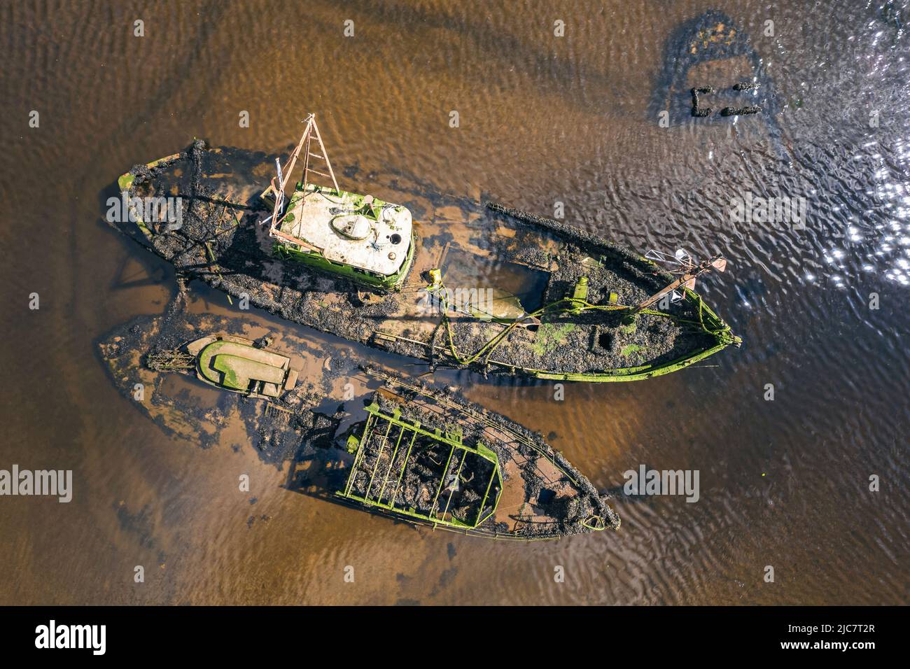 Old Boat Wrecks on the River Leven, Dumbarton, Highland, Scotland, UK Stock Photo