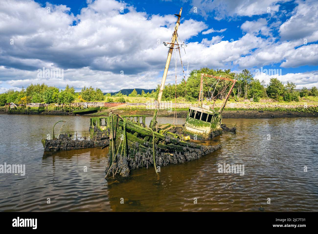 Old Boat Wrecks on the River Leven, Dumbarton, Highland, Scotland, UK Stock Photo