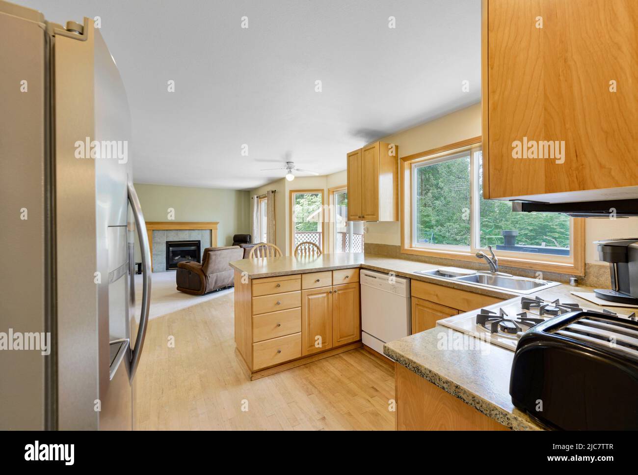 Modern residential kitchen and living room interior Stock Photo - Alamy