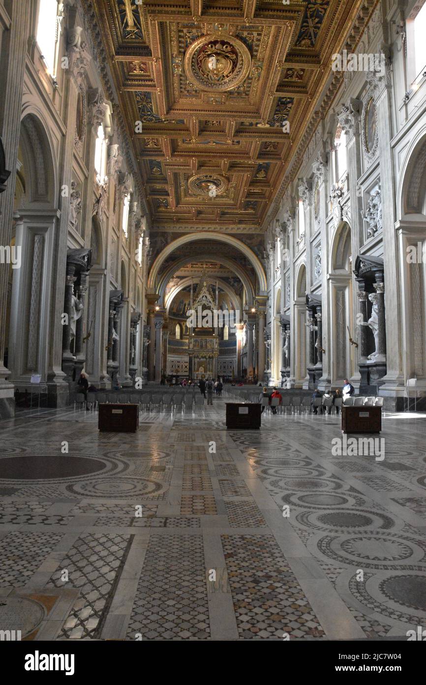 The Nave of Archbasilica Cathedral of the Most Holy Savior and of Saints John the Baptist and John the Evangelist in the Lateran, Rome, Italy. Stock Photo