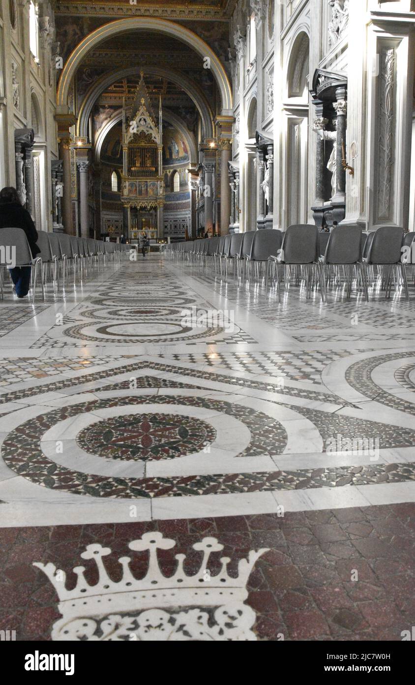 The Nave of Archbasilica Cathedral of the Most Holy Savior and of Saints John the Baptist and John the Evangelist in the Lateran, Rome, Italy. Stock Photo